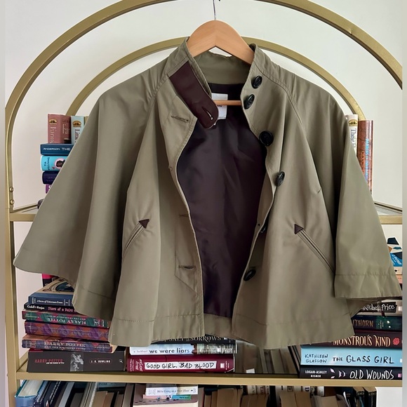Moschino Jeans Khaki Green Cape with Leather Details 🧥✨ - Picture 1 of 7
